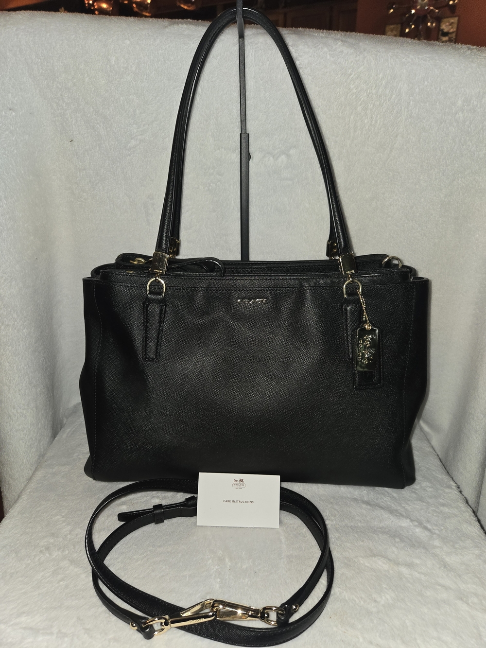 ✨️Coach Black Leather Christie Carryall Satchel Handbag with Detachable Strap